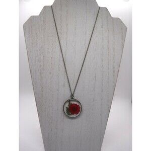 Necklace Bronze Round w/ Red Dried Flower